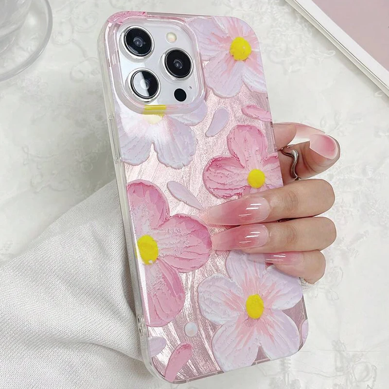 Funda de teléfono con estampado de flores de cerezo a la moda de margaritas para iPhone 13 11 12 14 15 16 17 Air Pro Max Plus 16E 8 7 Plus SE2 X XS - imagen 2