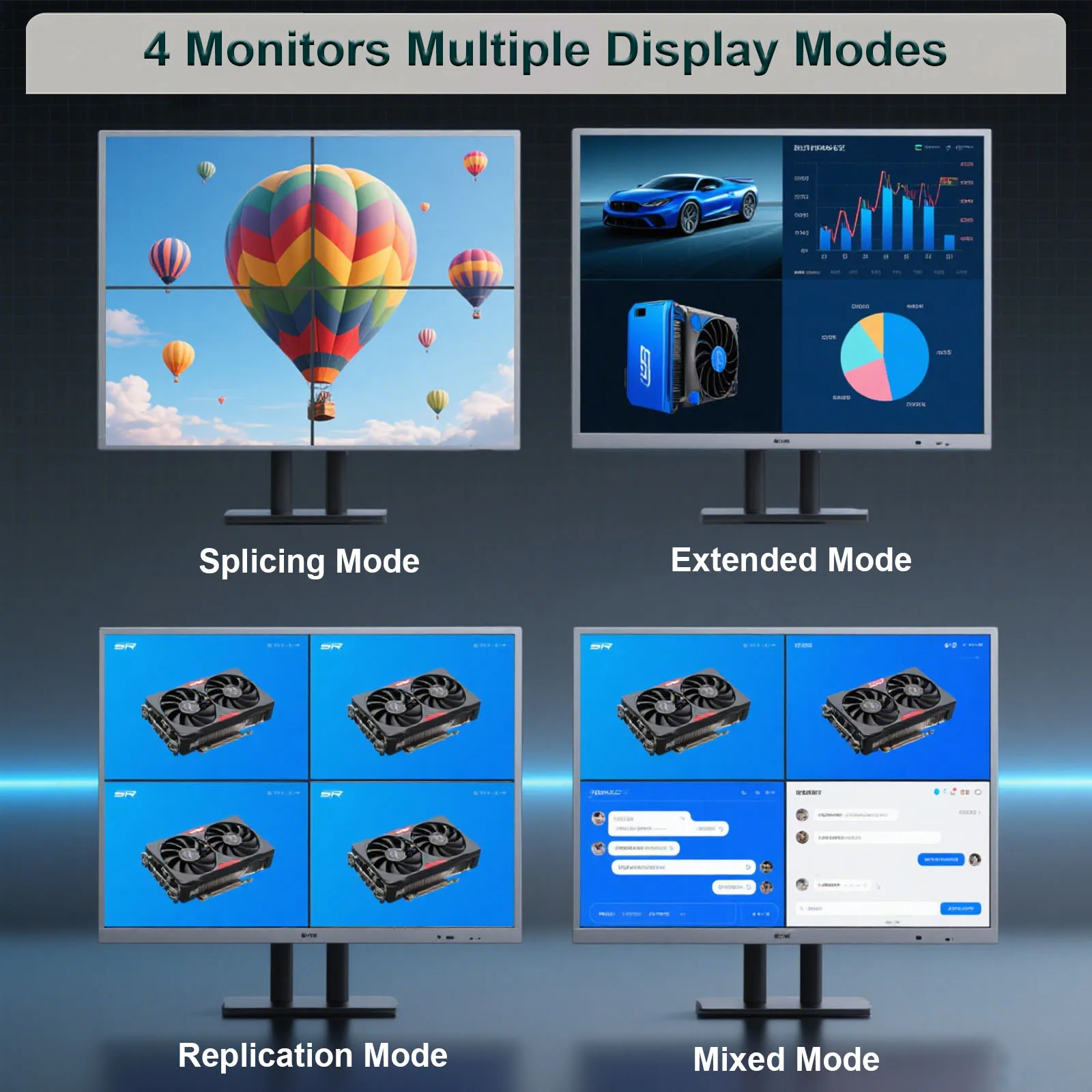 Tarjeta gráfica multimonitores SRhonyra GeForce GTX1660S 1050 1050Ti 750 750Ti, empalme de pantalla de tarjeta de vídeo 4K de 4HDMI GDDR5 4K - imagen 2