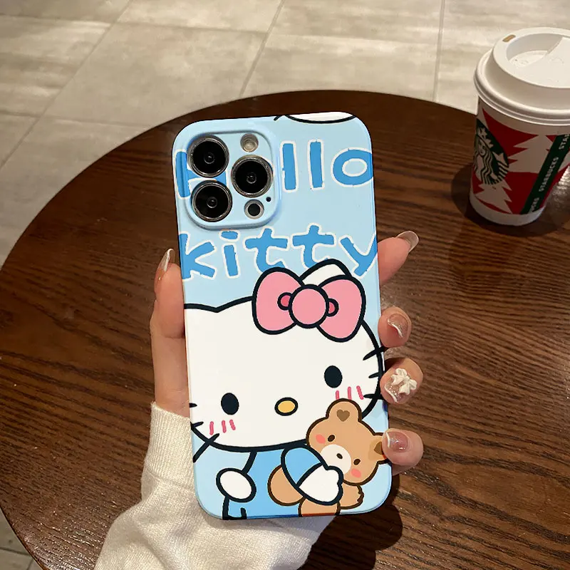 Funda de teléfono Kawaii Hello Kitty para IPhone 16, 15, 14, 13, 12, 11 Pro Max, XS, XR, XSMax, 6, 7, 8 Plus, protección de lente, brillante, HD, PC - imagen 4