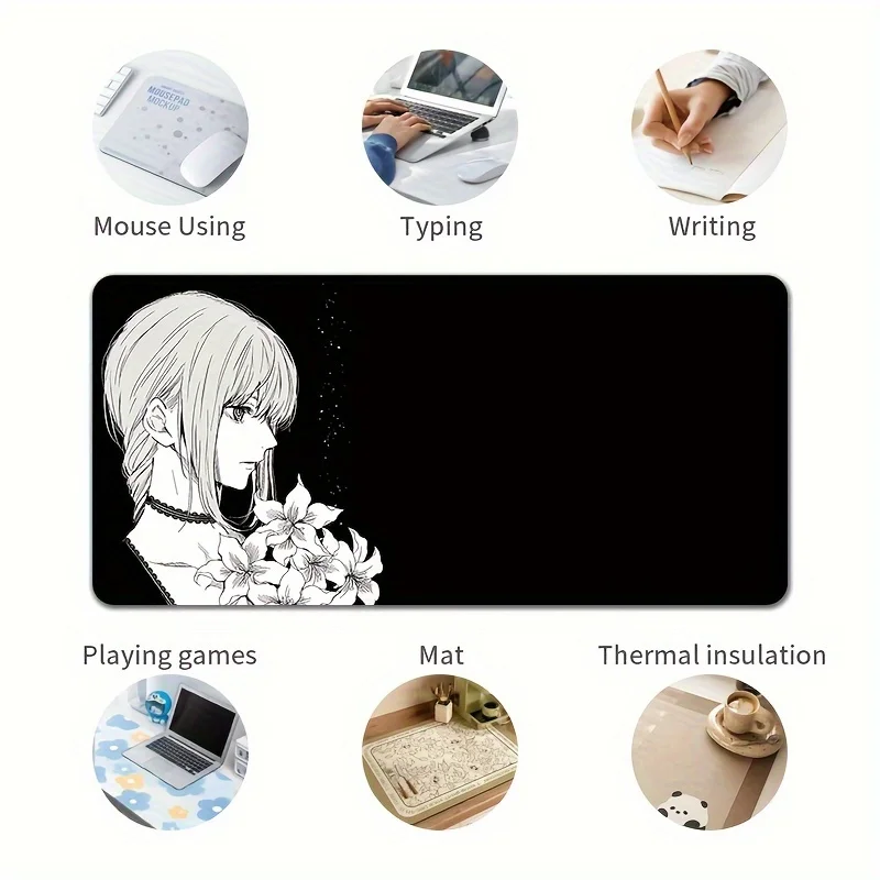 Alfombrilla de ratón grande de anime girl 900x400x3MM, alfombrilla de escritorio para juegos de oficina duradera antideslizante, regalo para ordenador portátil, accesorios de escritorio para jugadores - imagen 5