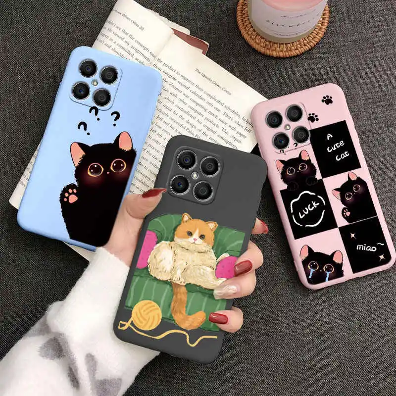 Funda de dibujos animados para Honor X8 4G 5G X6 70 Lite X8A X6A X6B X8B 200 funda de gato bonita inteligente carcasa trasera suave pareja parachoques Coque - imagen 3
