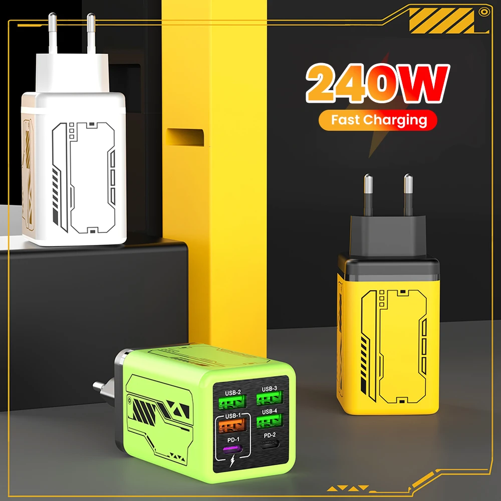 Cargador USB C de 6 puertos carga rápida 3,0 tipo C cargadores de teléfono USB adaptador de carga rápida para iPhone 15 14 Samsung Xiaomi Huawe - imagen 2