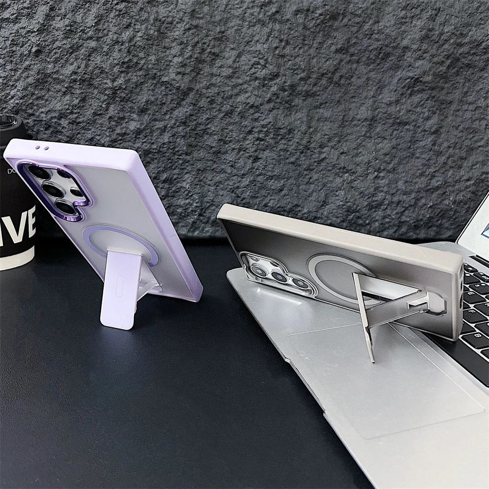 Funda de teléfono con soporte plegable Magsafe, mate, translúcido de lujo, para S25, Samsung, S25, S24, S23Plus, funda trasera de carga Ultra inalámbrica - imagen 5