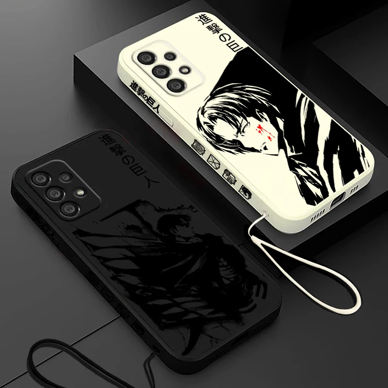 Funda de teléfono Attack On Titan Levi Ackerman para Samsung A55 A53 A33 A52 A32 A71 A51 A21S A35 A25 5G Funda de cuerda izquierda líquida