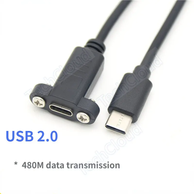 USB C macho a hembra con orificio para tornillo extensor de Cable Cable de datos Cable de extensión USB 3.1 tipo c con tornillo de montaje en Panel - imagen 4