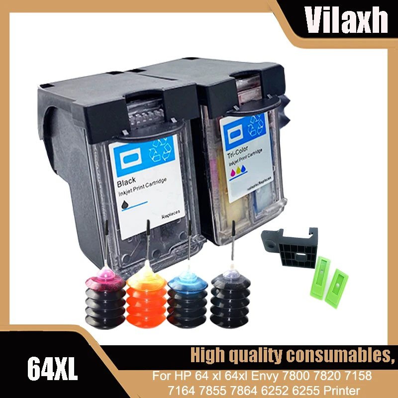 Vilaxh 64 XL 64XL cartucho de tinta remanufacturado para HP64 para HP ENVY Photo 6200 6220 6222 7100 7120 7800 Inspire 7950e impresora