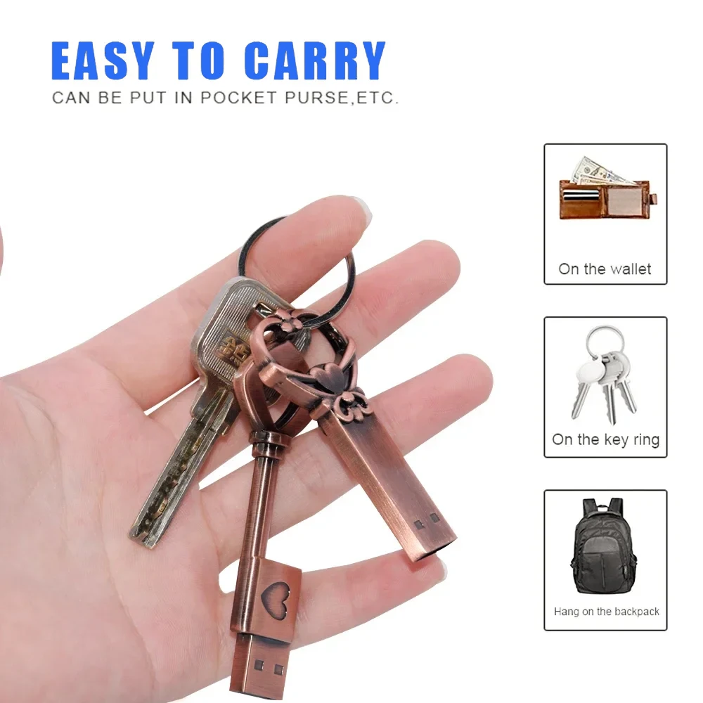 Unidad flash USB 2,0 con llave de Metal creativa Retro, unidad de bolígrafo con forma de corazón, 20 unidades por lote, regalo de negocios a la moda, disco U de 64GB, 32GB y 16GB - imagen 4