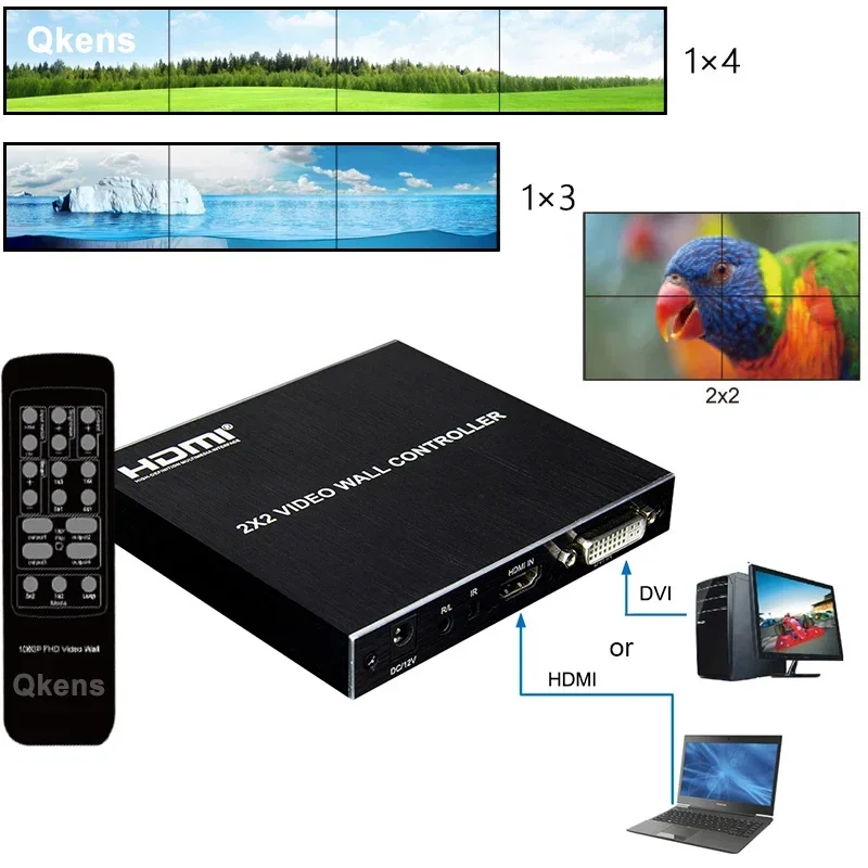 Controlador de pared de vídeo HDMI, 2x2, HD 1080P, 1x2, 1x4, 1x3, 3x1, 4x1, procesador de costura de pantalla múltiple, empalmador de caja de empalme de TV, giro de 180 ° - imagen 2