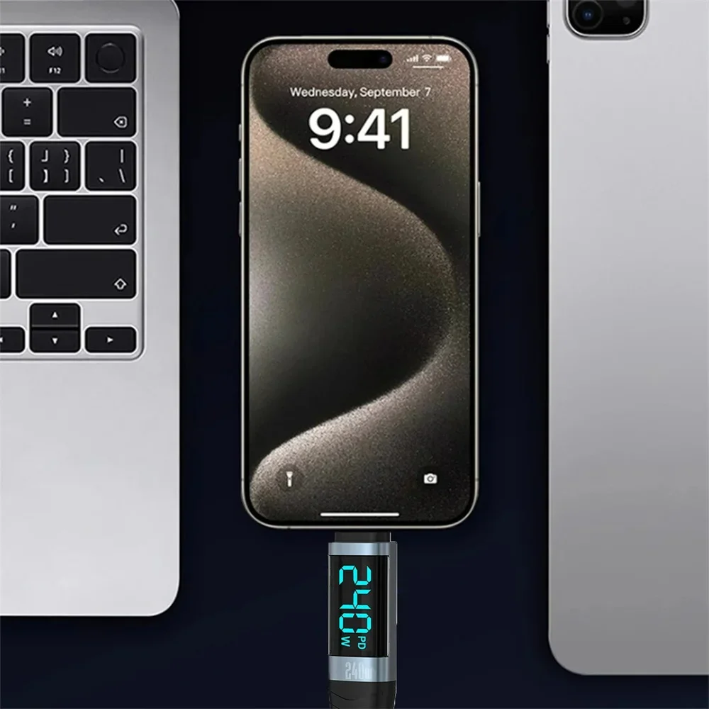 Cable USB C 240W PD3.1 cargador de teléfono de carga rápida Cable de datos para iPhone 15 16 Samsung Xiaomi Huawei tipo C a tipo C Cable rápido - imagen 5