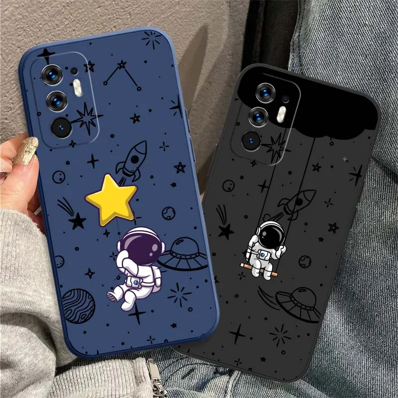 Líneas de dibujos animados de astronauta para OPPO Reno 14, 13, 9, 8, 7 Z T SE Pro Lite Pro Plus 5G, funda de teléfono suave con borde recto