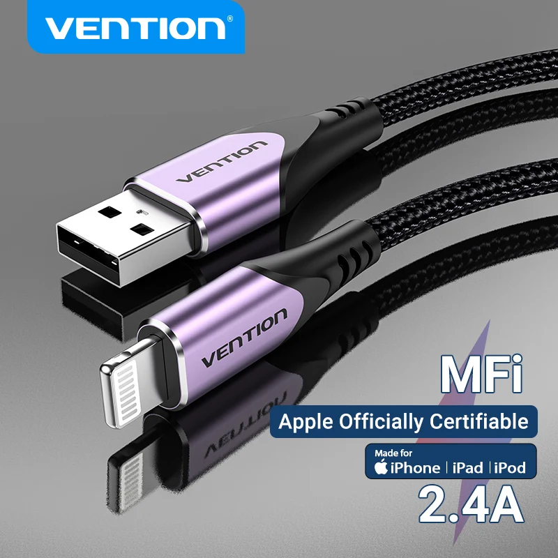 Vention MFi Cable USB a Lightning para iPhone 14 13 12 Pro Max 2.4A Cable de carga rápida datos para iPad Mini Cable de datos de teléfono