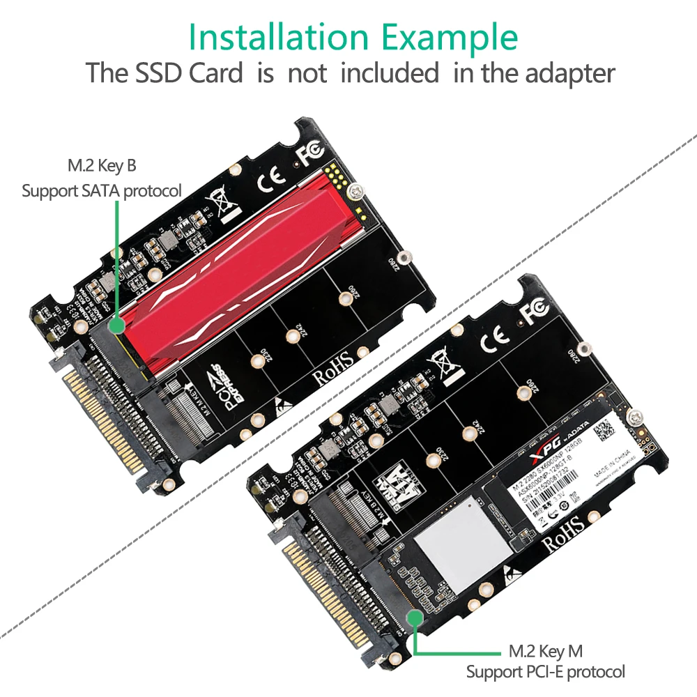 Adaptador M.2 SSD a U.2 2 en 1 M.2 NVMe y SATA-Bus NGFF SSD a PCI-e U.2 SFF-8639 Adaptador PCIe M2 Convertidor para Ordenadores de Escritorio - imagen 5