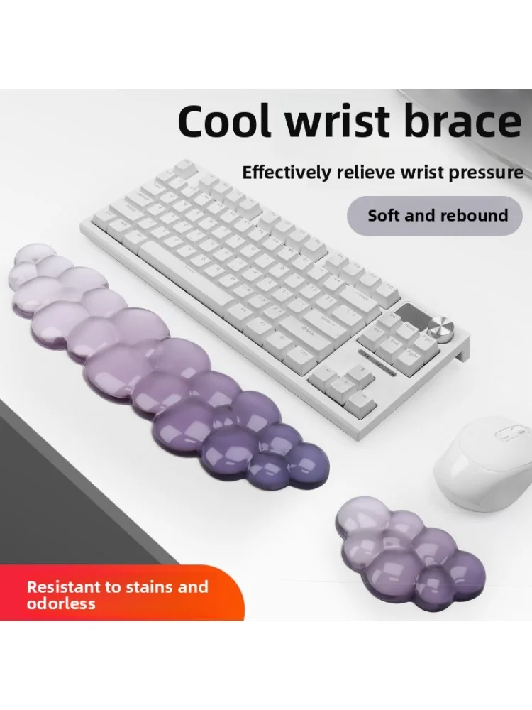 Alfombrilla de ratón con soporte para muñeca, soporte para teclado, silicona antideslizante, transparente, gradiente, forma de nube, escritorio, juego de oficina, muñeca para ratón