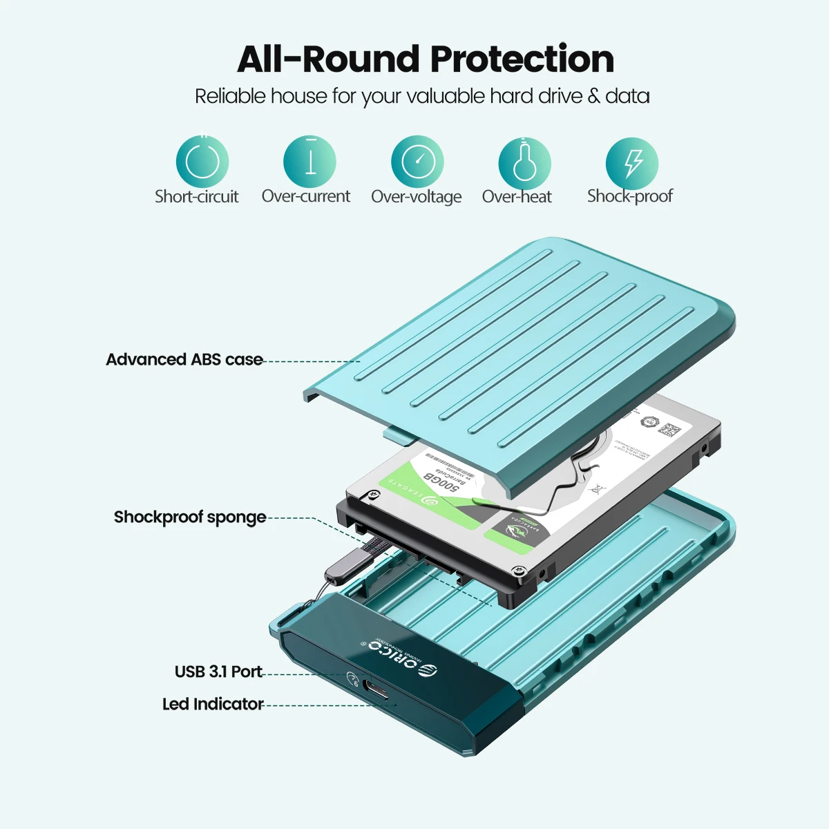 ORICO HDD Case Type C 6Gbps HDD Case 2.5 pulgadas SATA a USB 3.1 Hard Drive Case para 2.5 "HDD Support UASP External HDD Enclosure - imagen 5