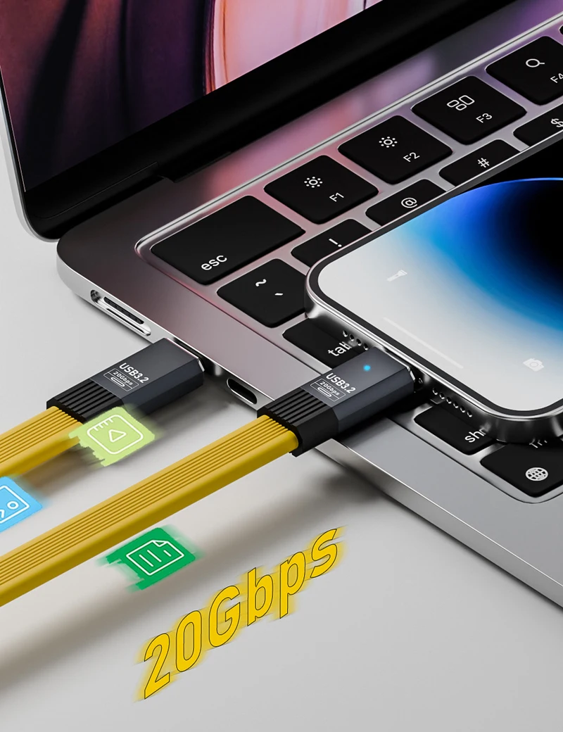 80CM 8k @ 60Hz USB 3,2 OTG 20Gbps tipo C datos planos PD100W 20V 5A macho/hembra vídeo Audio cargador rápido Cable QC4.0 para iPhone 15 16 - imagen 5