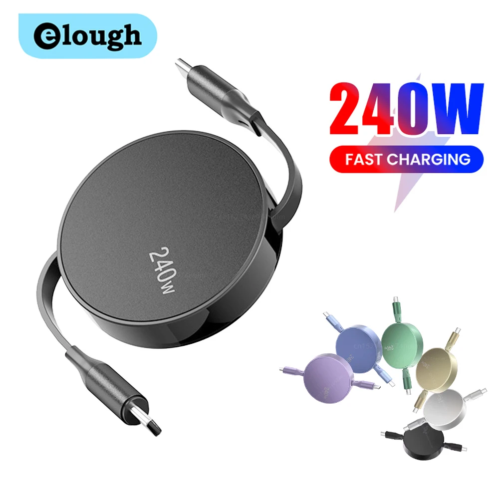 Cable retráctil USB tipo C a tipo C para iphone 15, Huawei, tableta y portátil, carga rápida, PD, 240W