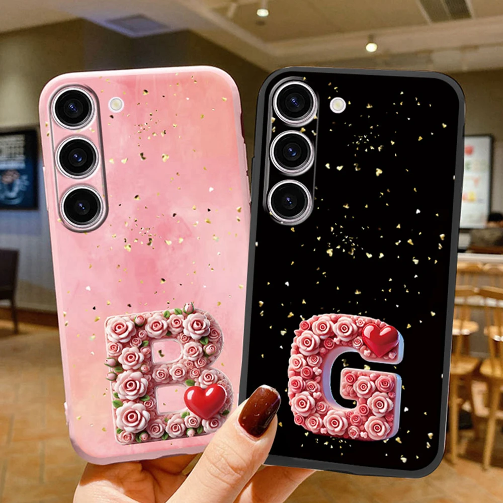 Funda de teléfono con forma de corazón, amor, Día de San Valentín, para Samsung Galaxy S25 Plus S25 FE S25 Ultra, funda protectora con letras artísticas rosas para mujer