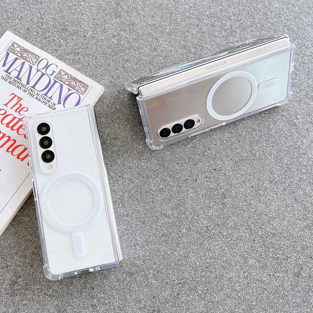 Funda a prueba de golpes para Samsung Galaxy Z Fold 5 4 3 5G, cubierta magnética suave y transparente, carga inalámbrica, carcasa Magsafe - imagen 4
