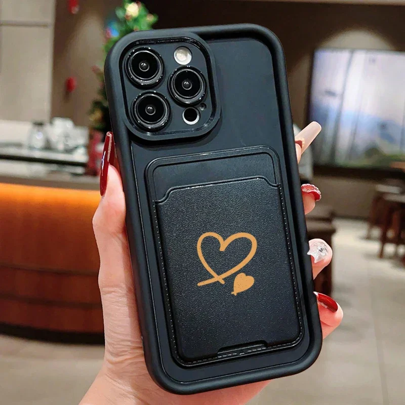 Luxuly Love Heart insertar tarjeta bolsa de silicona suave funda de teléfono para iPhone 17 16 15 14 13 12 11 Pro Max 7 8 Plus 16E 17Air cubierta suave - imagen 2