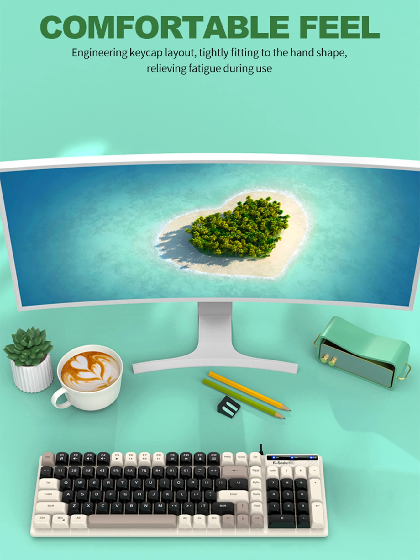 Teclado de oficina de negocios de moda, tapa de tecla esférica con suspensión de tres colores, caracteres claros y resistentes a daños, adecuado - imagen 4