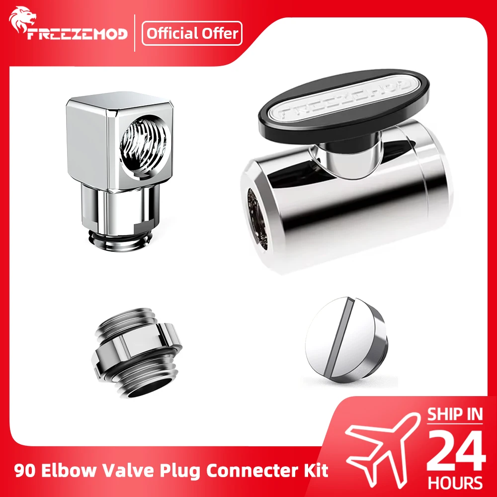 FREEZEMOD Kit de montaje de refrigeración por agua codo de 90 grados válvula de agua de compresión enchufe Mini conector Combo PC enfriador de agua 4 Uds