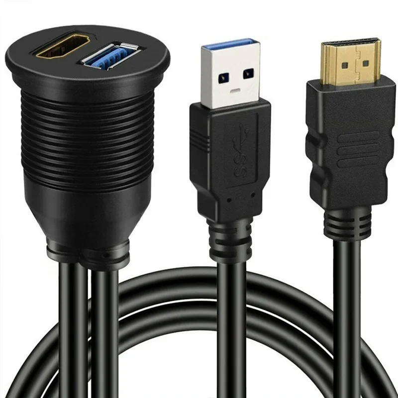 USB 3,0 y HDMI compatible con HDMI + USB3.0 AUX extensión Panel de salpicadero Cable de montaje empotrado para coche barco motocicleta - imagen 2