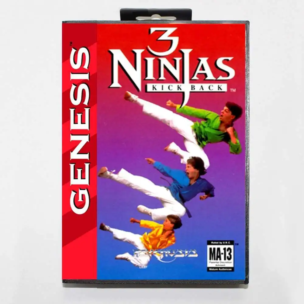 Tarjeta de juego MD Ninjas Kick Back de 3 con caja estadounidense personalizada para consola Sega Megadrive Genesis de 16 bits