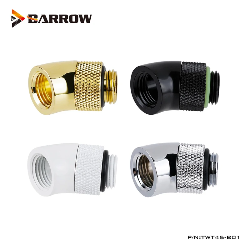 Barrow Accesorios giratorios de 45 grados G1/4 "Adaptador de computadora de refrigeración por agua oro negro blanco plata G1/4 '', TWT45-B01