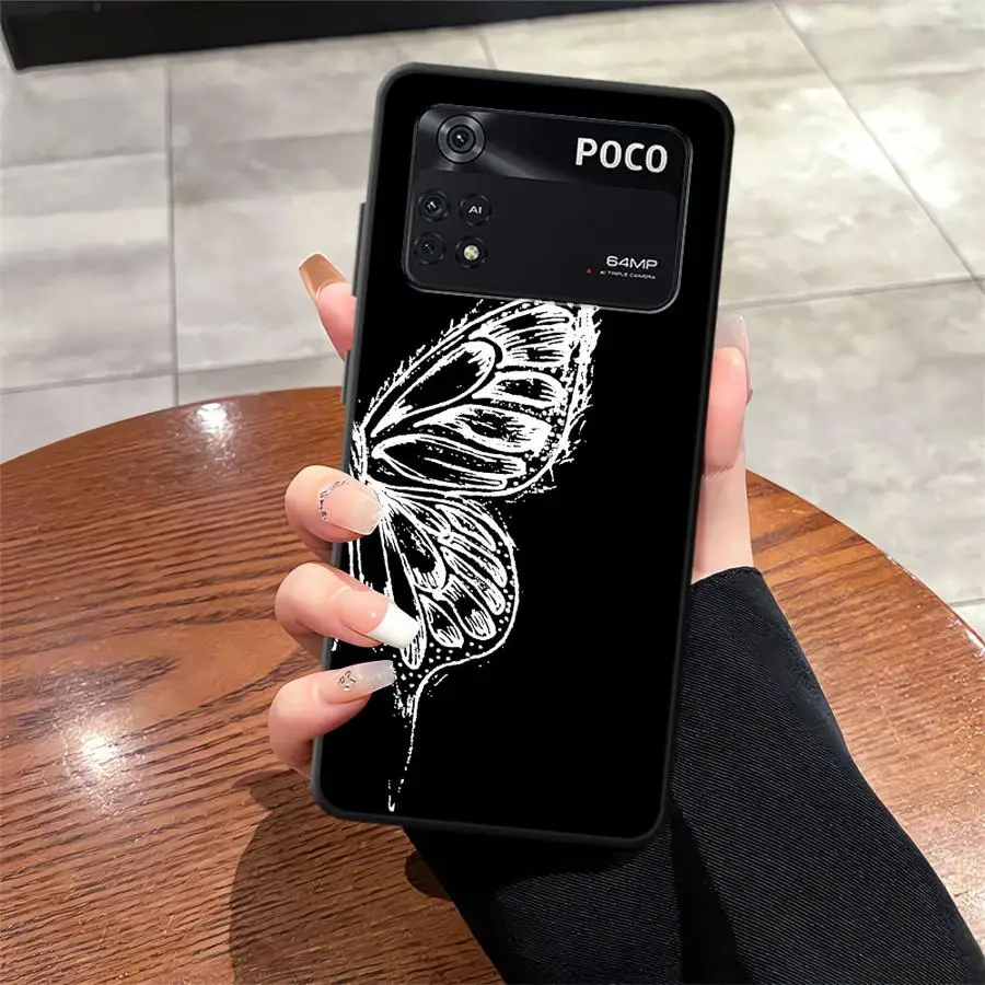 Funda de teléfono suave negra para Xiaomi Poco C61 C40 C71 C75 C50 F1 F3 X3 X4 X5 X7 Pro M5 M3 M4 M7 Pro hermosa mariposa - imagen 2