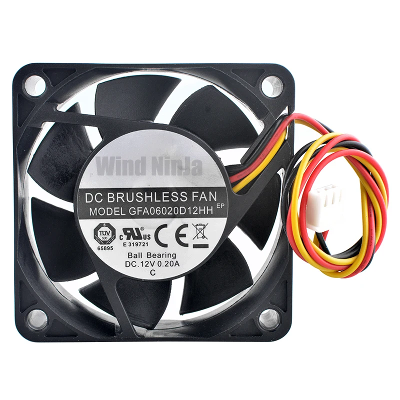 GFA06020D12HH 6 cm X 60 mm X 20 mm DC12V 0.20A Ventilador de enfriamiento de 3 pines para fuente de alimentación de CPU del chasis - Ventilador con cubierta de perfil bajo de 60 mm - imagen 3