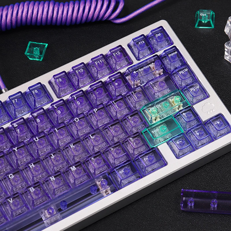 Teclas moradas de cristal de 156 teclas, teclas PBT con perfil de cereza con estampado UV, teclas transparentes para accesorios de teclado mecánico - imagen 4