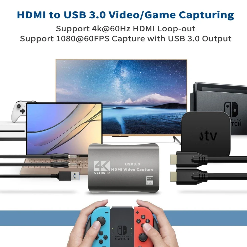 Tarjeta de captura de grabación 4K, USB C a HDMI, con micrófono de Audio, Streaming para PS5 4, Nintendo Switch, cámara, Caja de captura de videojuegos - imagen 5