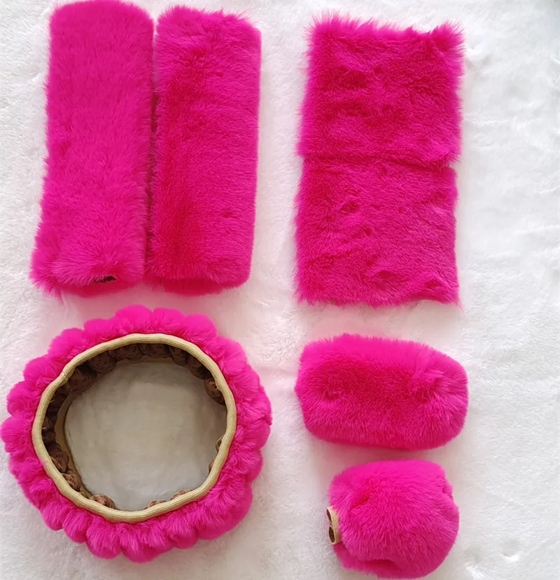 Funda de felpa para volante de coche, juego de 6 piezas, sin anillo interior, elástico, 6 piezas - imagen 3