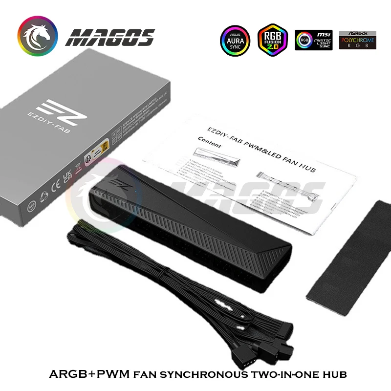 Convertidor de ventilador RGB de escritorio, compatible con placa base 5V/12V, sincronización 5VARGB a MB 12V/5V AURA SYNC, 1-8 vías duales - imagen 3