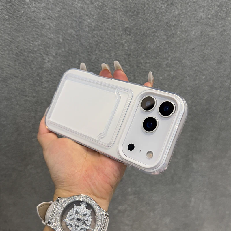 Funda de teléfono con tarjetero acrílico duro de Color caramelo para iPhone 17 16 Pro Max 11 12 13 14 15 17 Air a prueba de golpes con cubierta trasera de parachoques - imagen 4