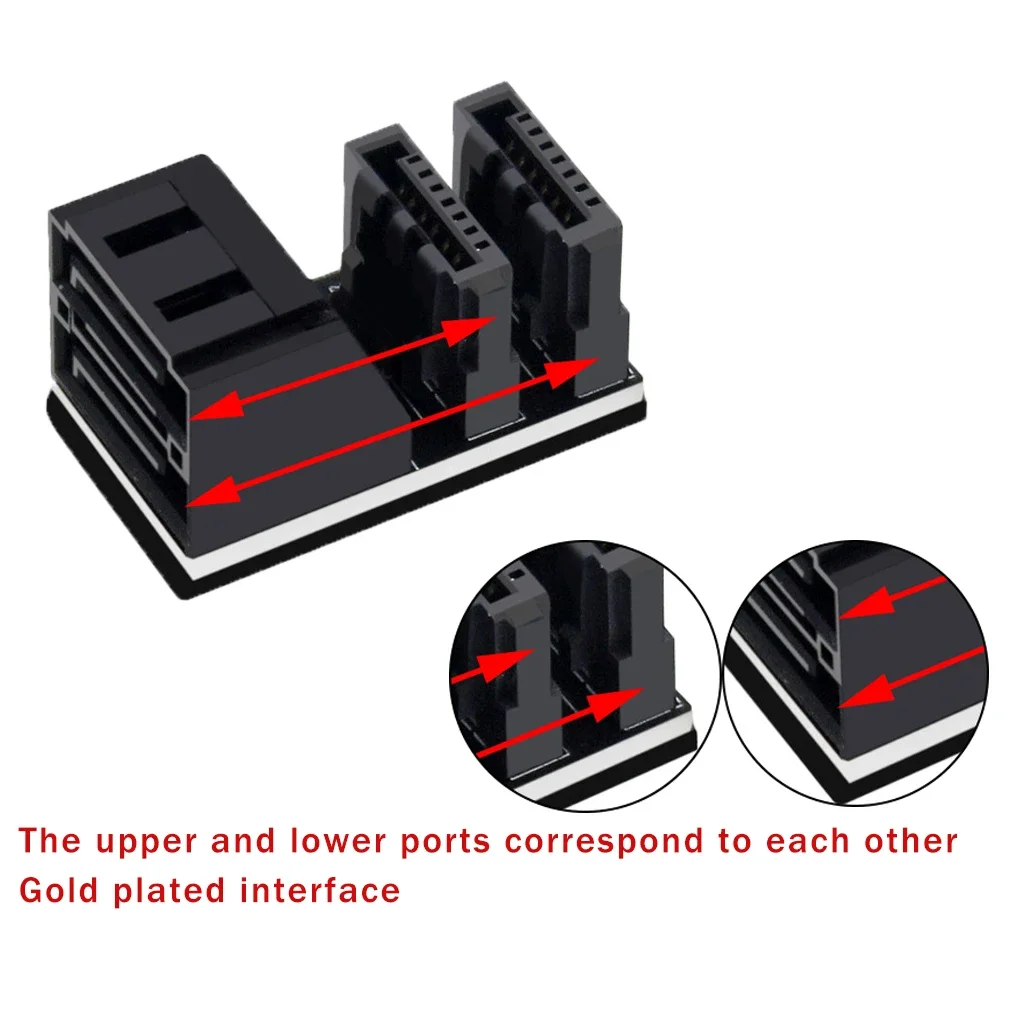 Adaptador doble SATA de 7 pines hembra a doble macho de 7 pines en ángulo, placa base, adaptador SATA para escritorios, SSD HDD - imagen 4