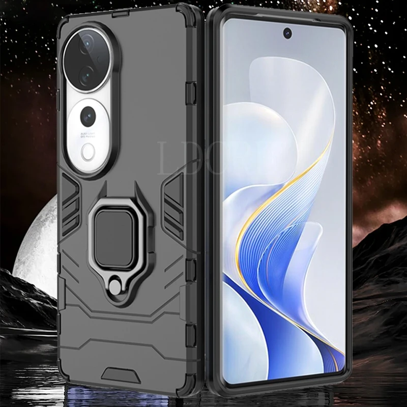 Funda protectora trasera para teléfono móvil, carcasa completa con anillo magnético, a prueba de golpes, para Vivo V40 Pro