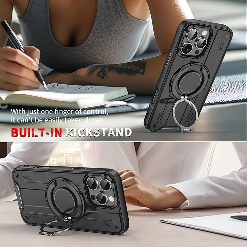 Para Magsafe 360 ° Anillo giratorio de soporte de Metal para coche, funda de teléfono de Color sólido para iPhone 16 Pro Max 14 11 12 13 15 Pro Max, funda trasera - imagen 4