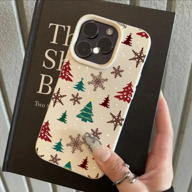 Bonita funda de teléfono con estampado de árbol de Navidad con estampado de lichi para iPhone 16 Pro Max XS X XR 15 14 Plus 11 13 12 funda suave de caramelo - imagen 5