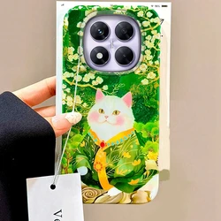 Funda de teléfono con diseño de gato y arte floral de dibujos animados para Xiaomi Redmi Note 15 14 13 12 11 11S 10 10S 9 Pro 9A 13C 14C A3 A3X 9C A1 A2