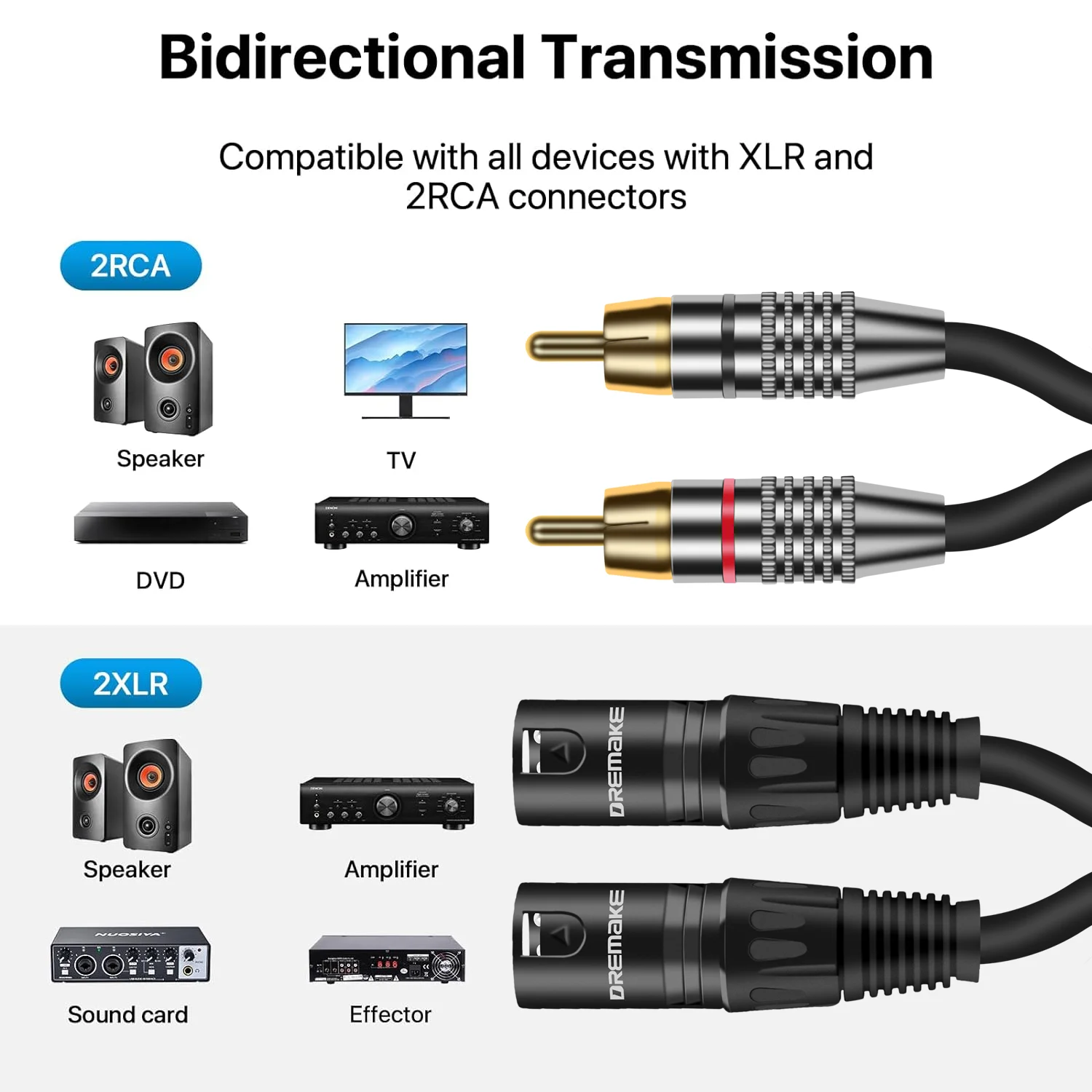 Cable Dual XLR macho a RCA macho 2 XLR a 2 RCA, Cable de Audio HiFi no equilibrado, Cable 4N OFC, para micrófono mezclador amplificador - imagen 3