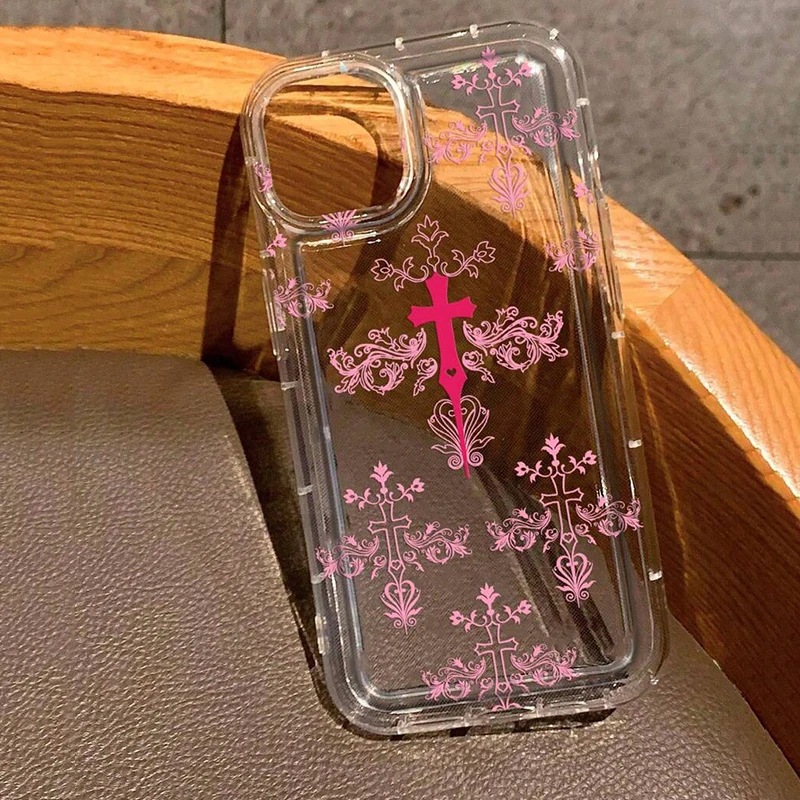 Funda transparente con estampado de flores cruzadas de estilo Punk rosa para Xiaomi Mi 11, 12 Lite, 5G, 12X, 12, 13T, 14 Pro, Poco X6, X3, F5, cubierta trasera Caqa