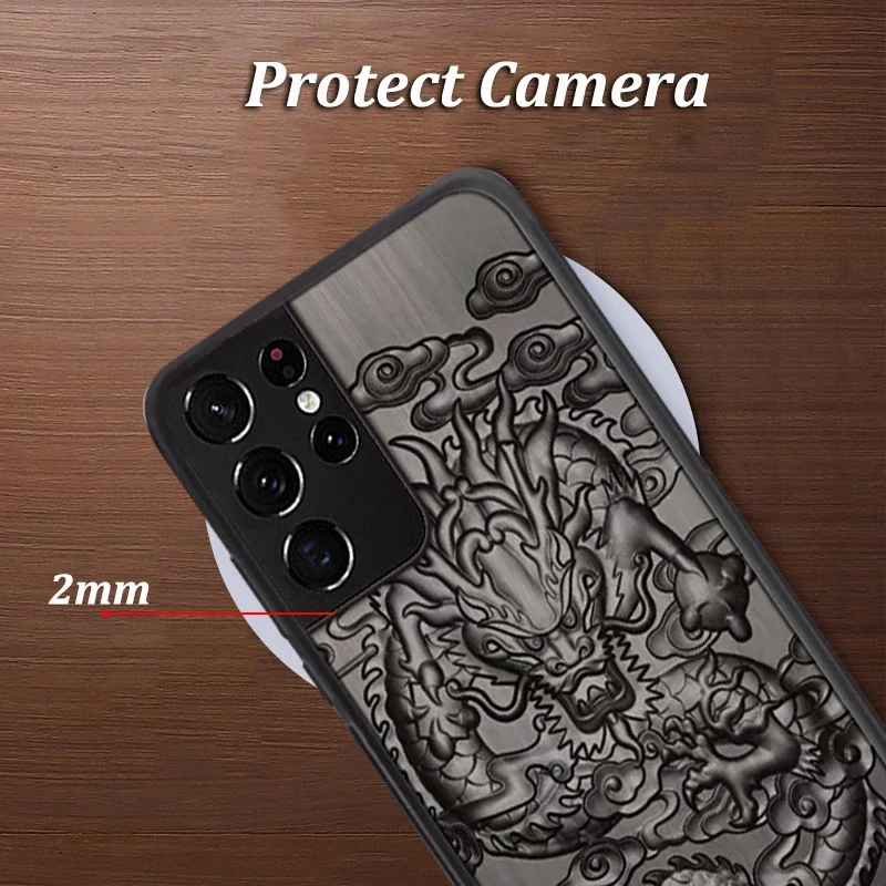 Funda de sándalo para Samsung Galaxy S25 S24 S23 S22 S21 S20 Ultra Plus, fundas de notas con relieve 3D, cubierta de madera con relieve de lobo, tigre y pez - imagen 5