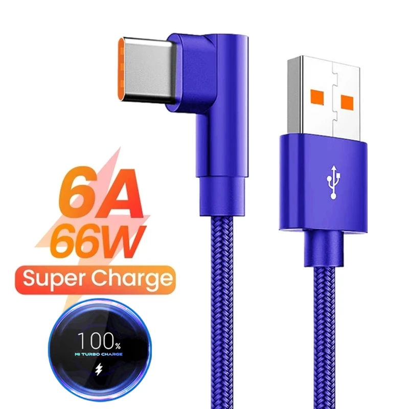 6A 66W Elbow Super Fast Charging Type C USB Cable for Xiaomi 11 12 13 14 Redmi K50 K60 K70 Note13 Pro Samsung Huawei POCO Realme - imagen 3