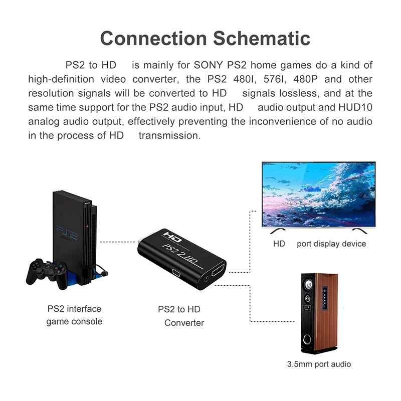 Convertidor compatible con PS2 a HDMI, adaptador Full HD con salida de Audio de 3,5mm, compatible con 480i/480p/576i y todos los modos de visualización de PS2 - imagen 3
