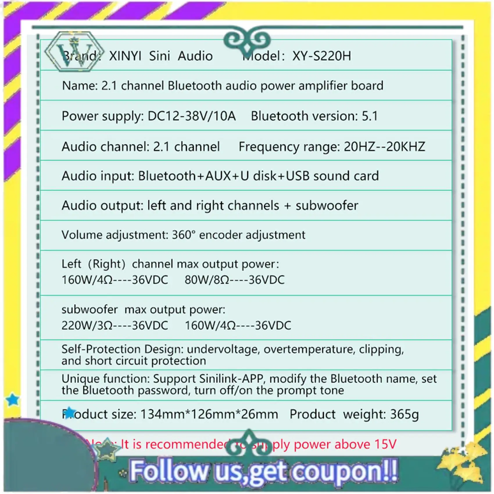 Nuevo XY-S220H 160Wx2 + 220W Placa amplificadora de potencia TDA7498 2,1 módulo de subwoofer Compatible con Bluetooth de doble canal 5,1 - imagen 2