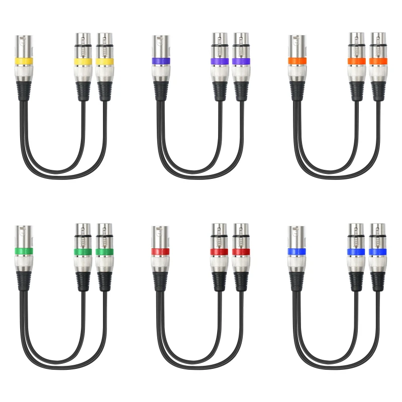 Cable de Audio XLR 1 a 2, conector adaptador de micrófono de escenario Canon de 3 pines macho a hembra, enchufe de aleación de Zinc de 1 punto 2, 30cm, Multicolor - imagen 5