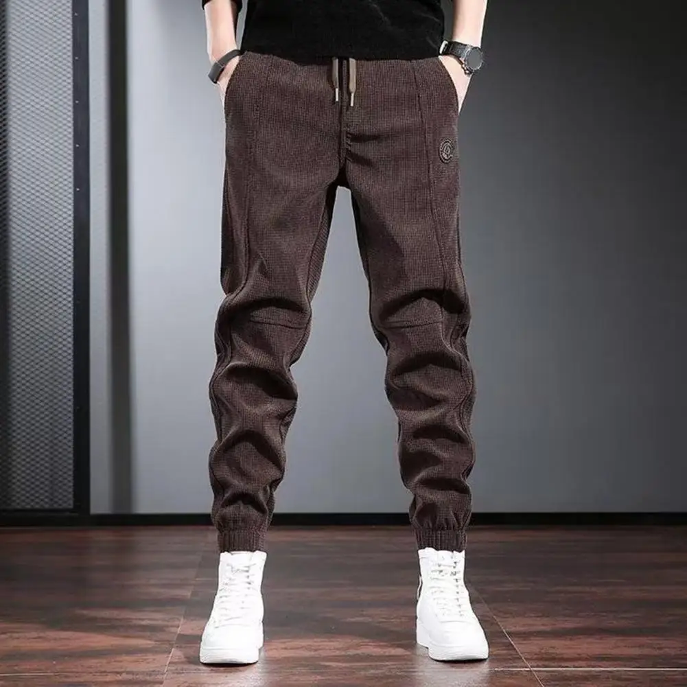 Pantalones de chándal cálidos de felpa para hombre, ropa de calle con cordón en la cintura, con banda en el tobillo, estilo deportivo informal suave