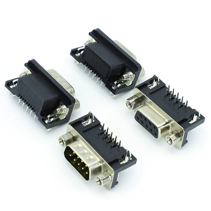 2-10 Uds DB9 hembra macho PCB montaje d-sub 9 pines PCB conector RS232 aguja doblada de 90 grados DR9