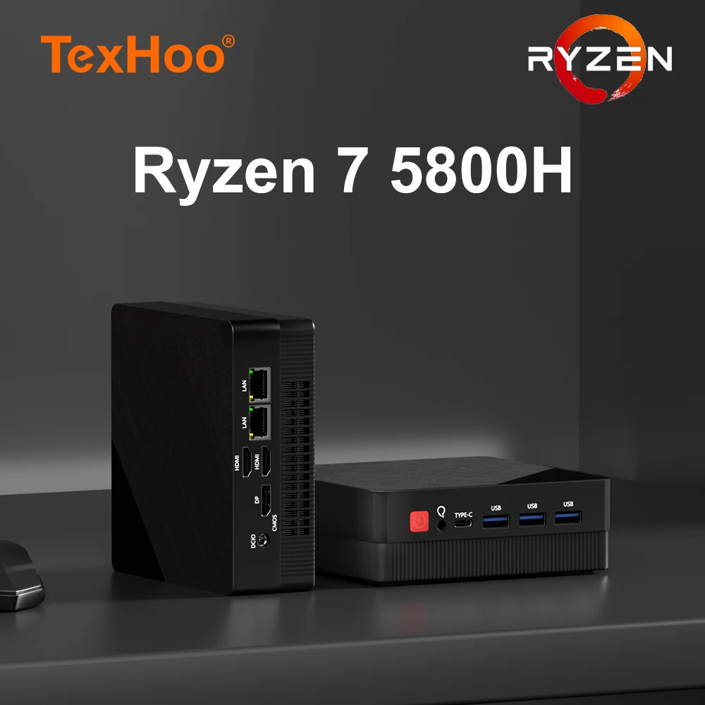 TexHoo AMD R7 6800H 6600H 6600U 7530U 5800H 4800H 4500U Mini PC DDR5 NVMe SSD WiFi 6 BT5.2 HDMI DP Dual LAN computadora de escritorio - imagen 5